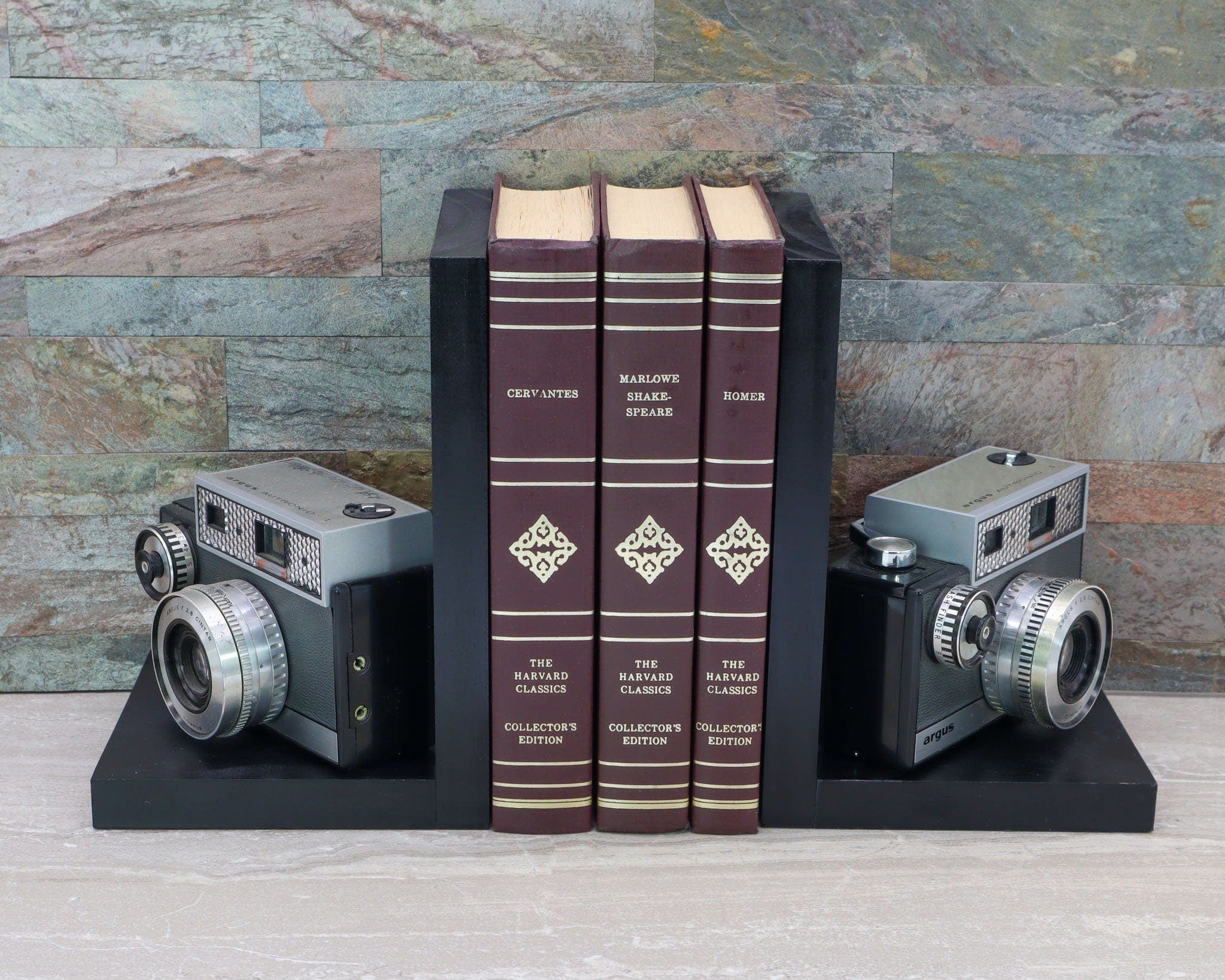Antique Decorative Camera Bookends, Argus Autronic, Home Theater Décor, Movie Room, DVD Holder, Vintage, Ecofriendly Gift