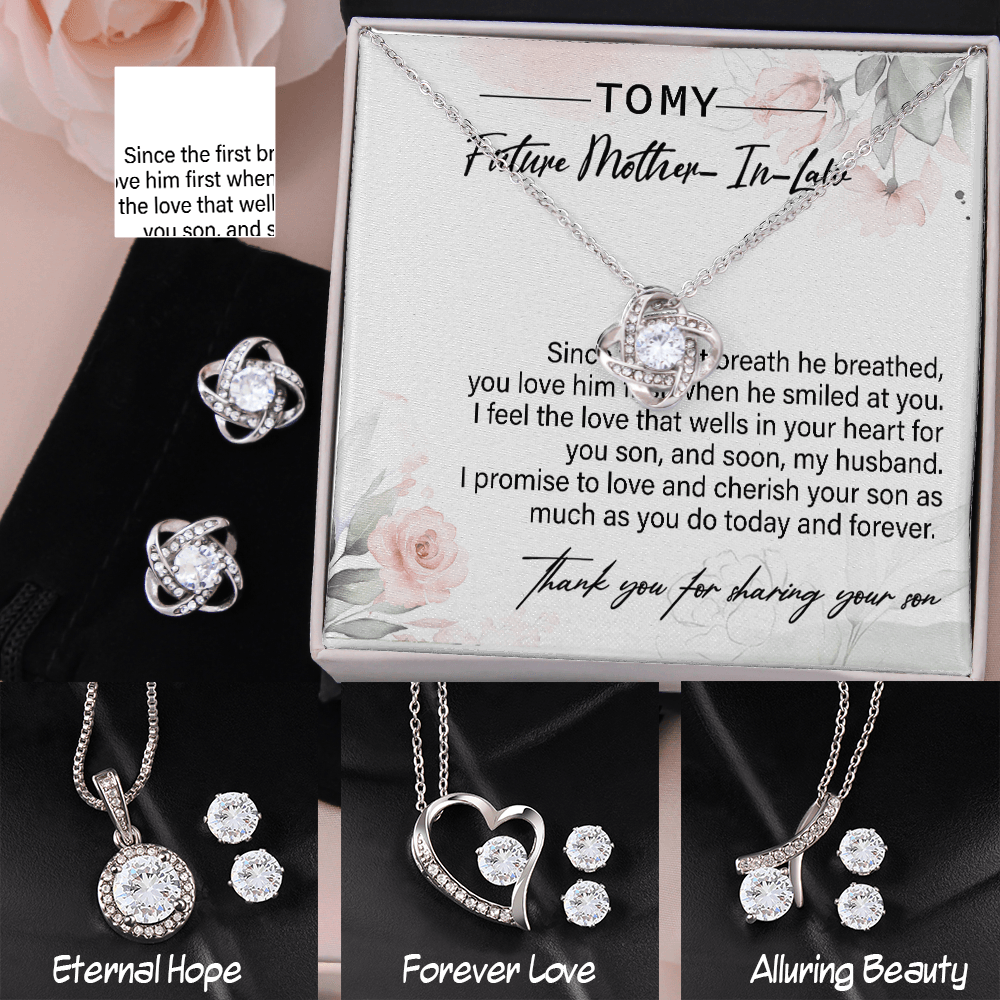 14K White Gold To my Future Mother in law Jewelry Set Gift, Mother's day gift for Future Bonus Mom Necklace And Matching Earrings Set