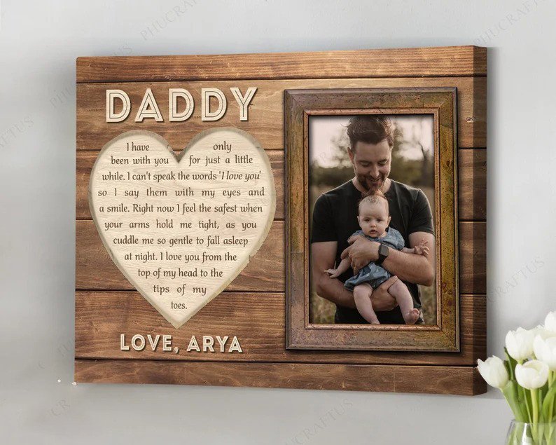 1st Father's Day Gift For Husband From Wife, Custom Dad Daughter Son Photo Gift For New Dad, New Father Canvas