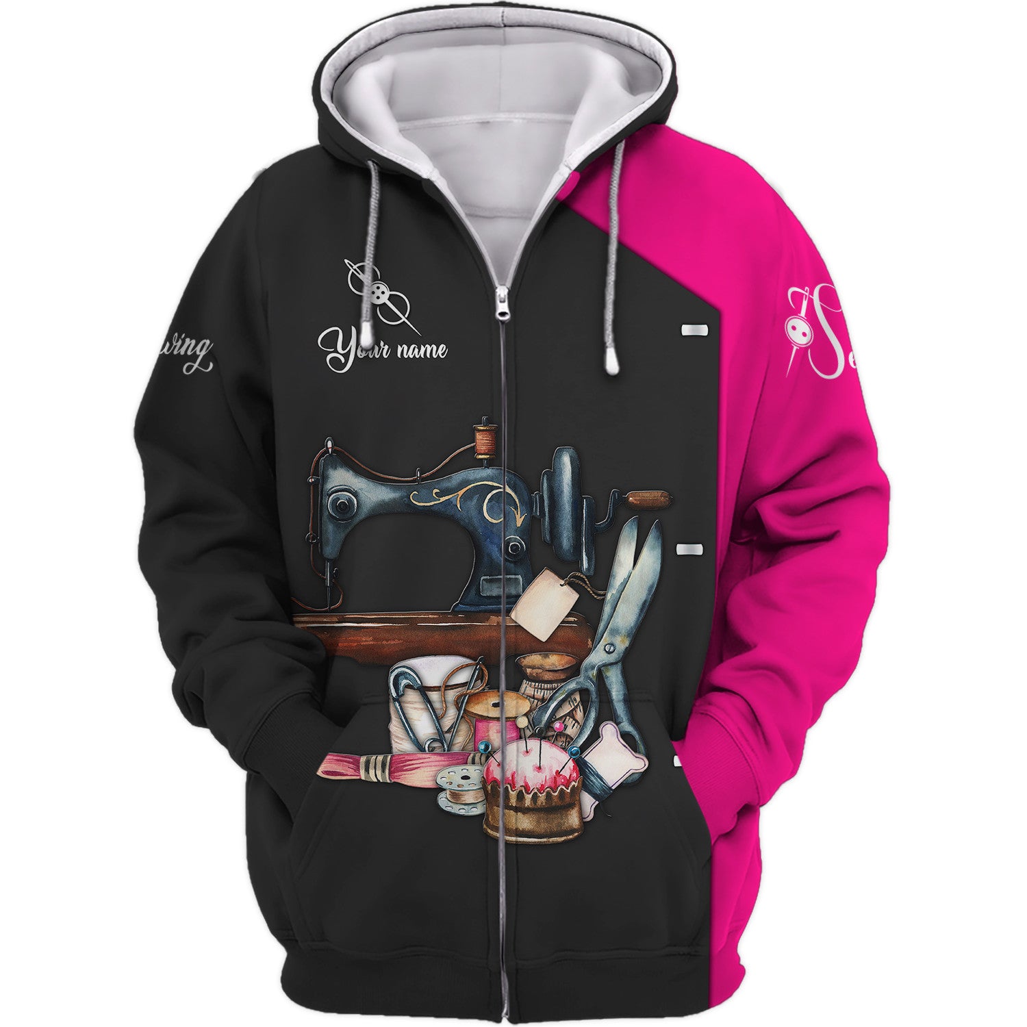 2 Personalized 3D Tailor Women, Sewing For Her Personalized Name 3D Zipper Hoodie