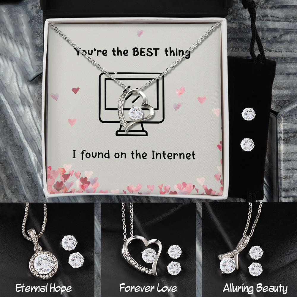 14K White Gold Jewelry Set, You're The BEST Thing I Found On The Internet, Necklace And Earrings Matching Set Gift For Her