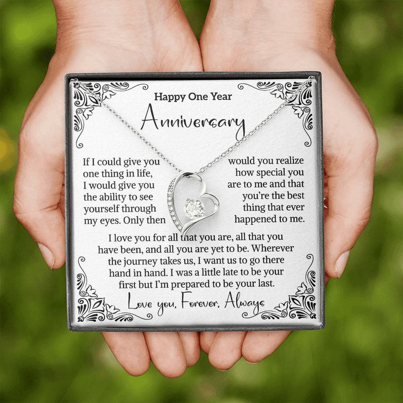 1st Wedding Anniversary Gift For Wife Paper Anniversary Gift First Anniversary 1 Year Anniversary Gift For Her One Year Heart Necklace