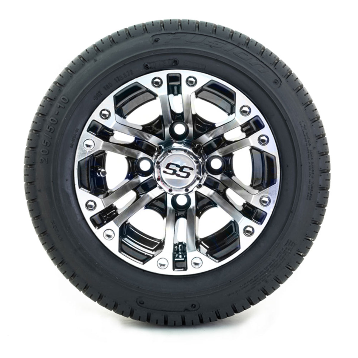 10" GTW Specter Black and Machined Wheels with Fusion DOT Street Tires Set of 4