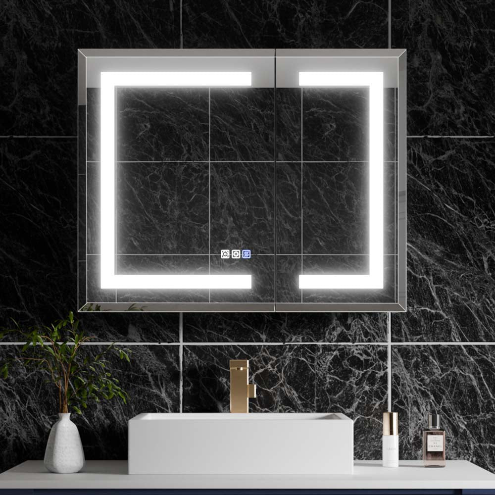 30 x 24 Inch LED Beveled Mirror Medicine Cabinet With Defogging