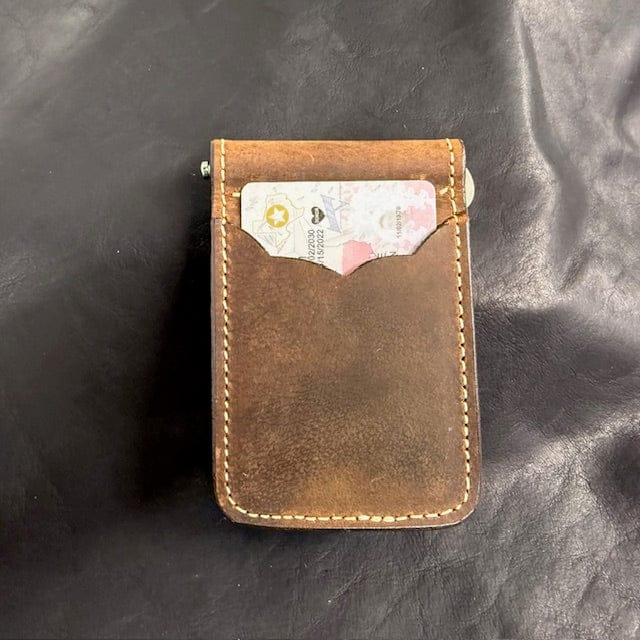 *In Stock* Front Pocket Money Clip Wallet Genuine Water Buffalo Weathered Bomber Brown