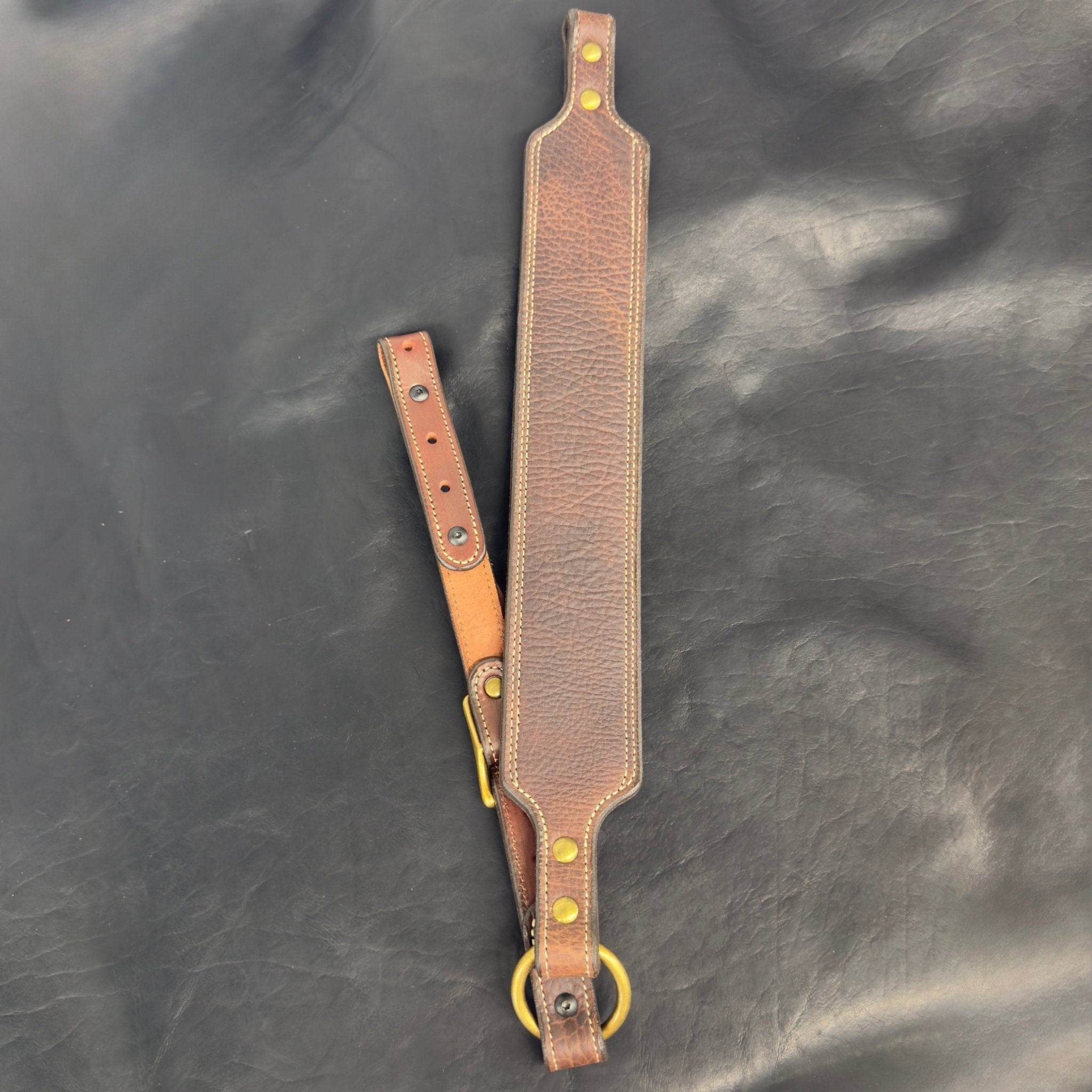 *In Stock* Leather Rifle Sling Brown Genuine American Bison Leather w/Natural Stitch