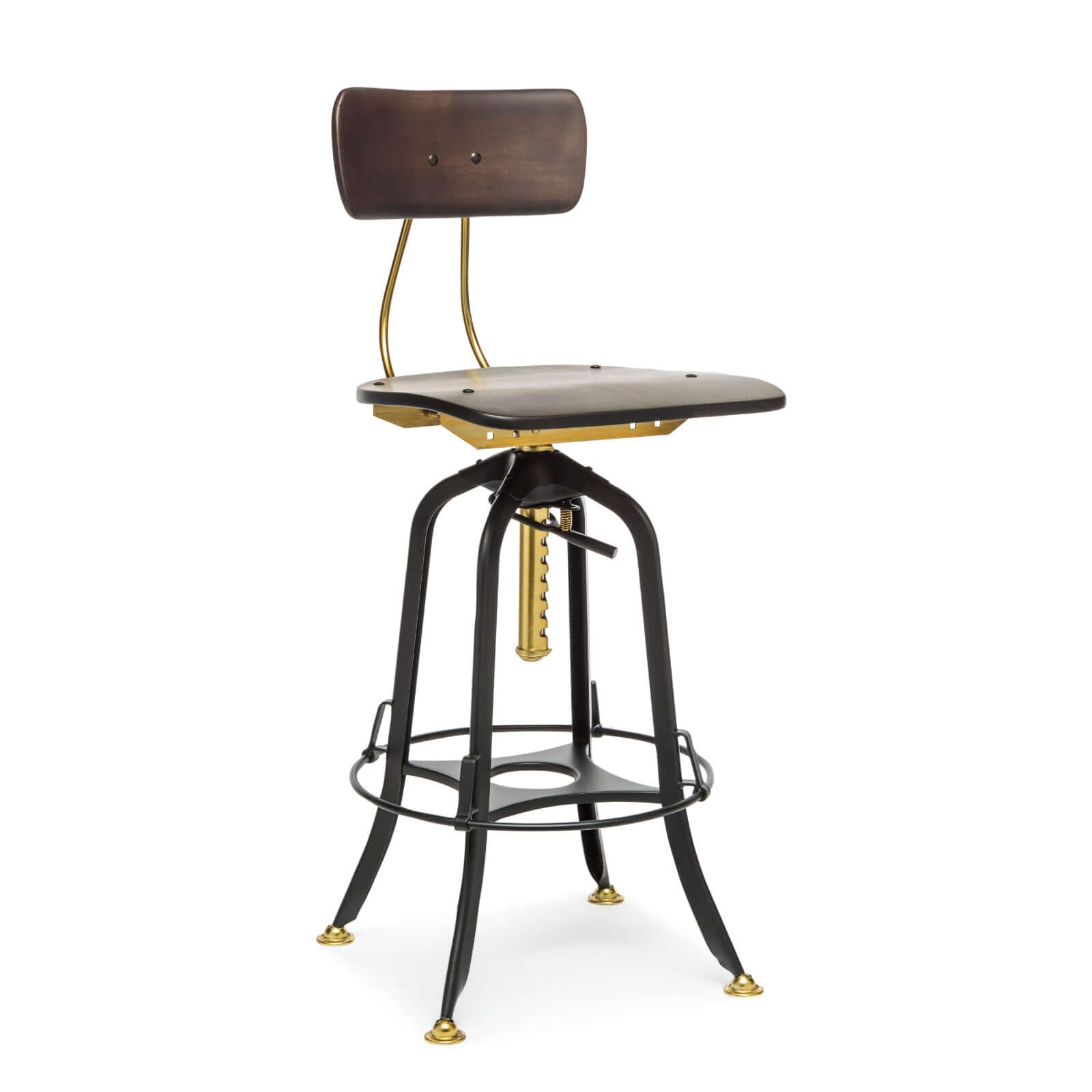 Gold & Black Wooden Bar Stool with Timber Finish