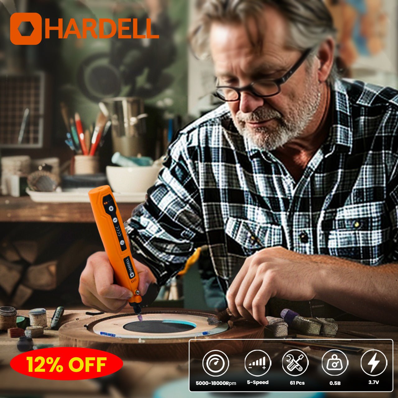 HARDELL HRDT0109 5-Speed Mini Cordless Rotary Tool Kit
