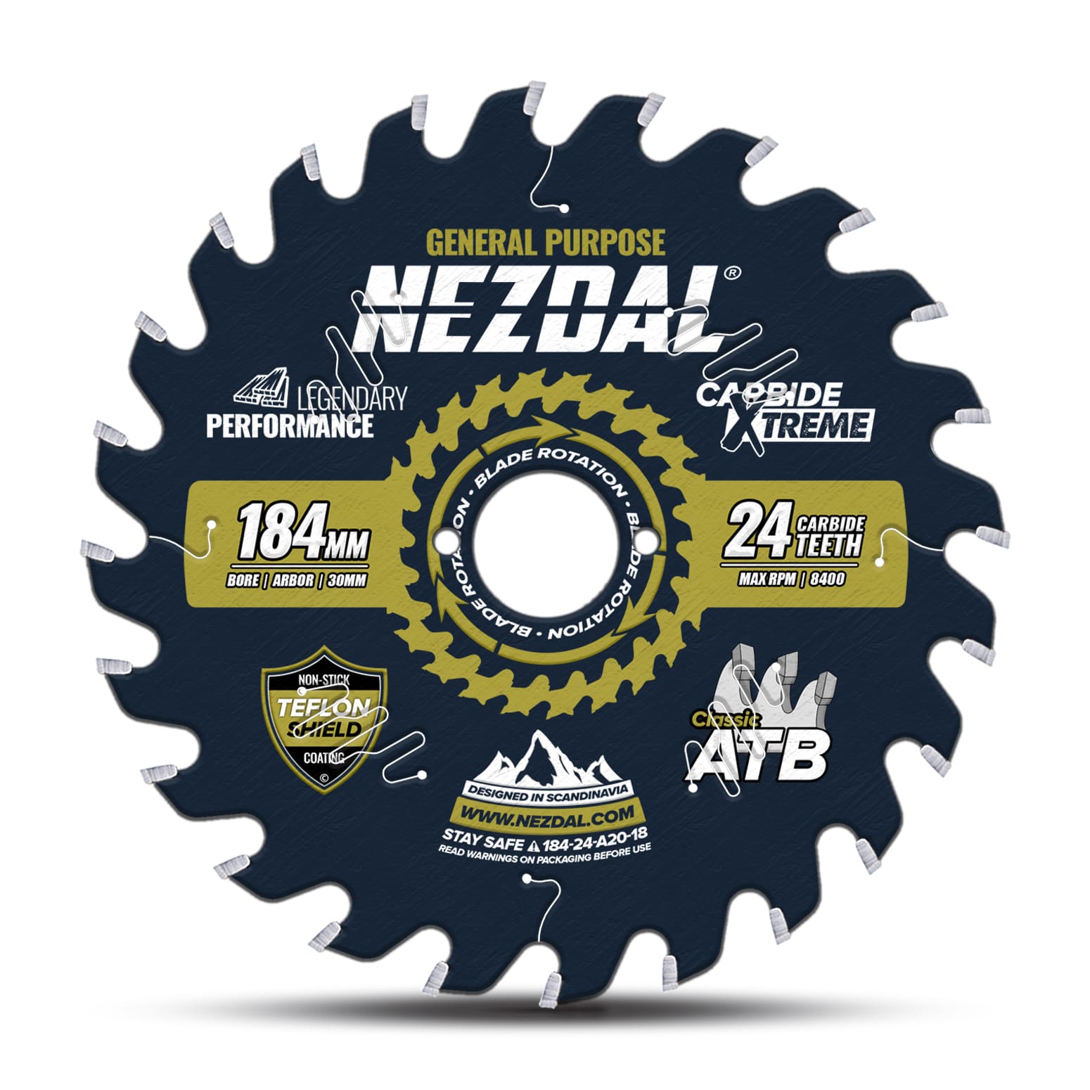 184mm | 24 Tänder | Allmän användning | 30 mm centrumhål | Sågklinga