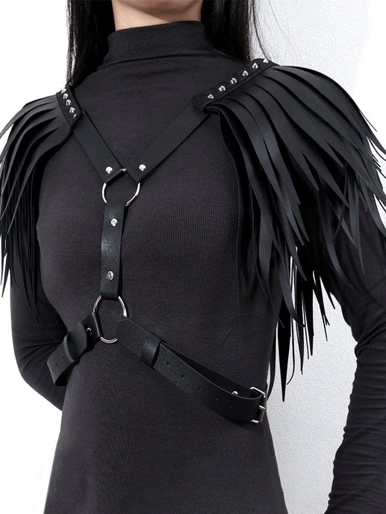 Angel Wing Leather Adjustable Tassel Harness Strap