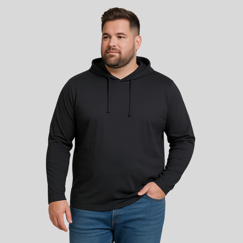 Big Men's Long Sleeve 100% Cotton Hooded Tee