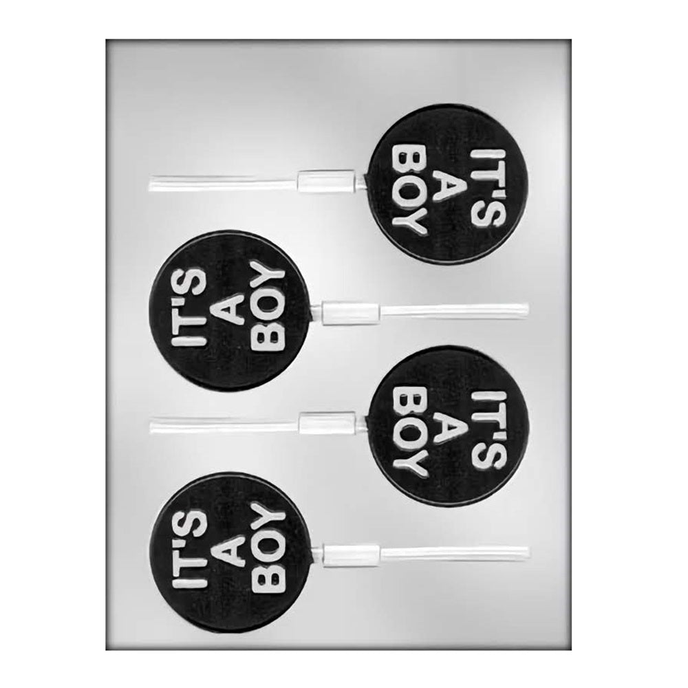 "It's a Boy" on Circle Chocolate Lollipop Mold