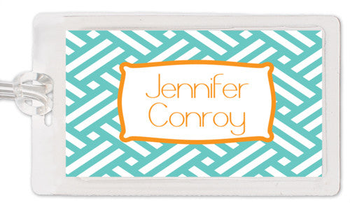 Aqua Basket Weave Luggage Tag