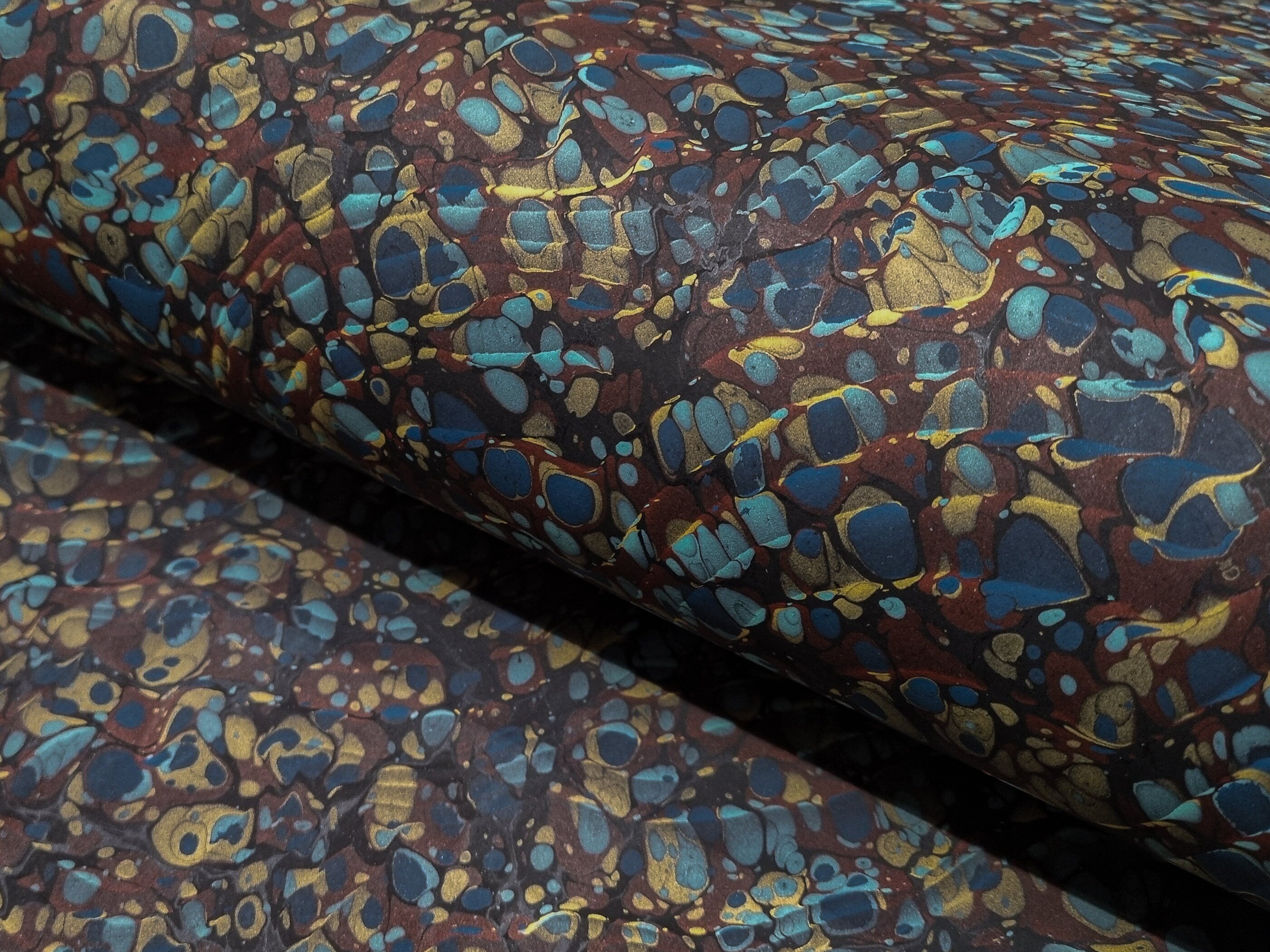 Marbled Paper: Moiré Blue, Red & Gold by Papiers Prina