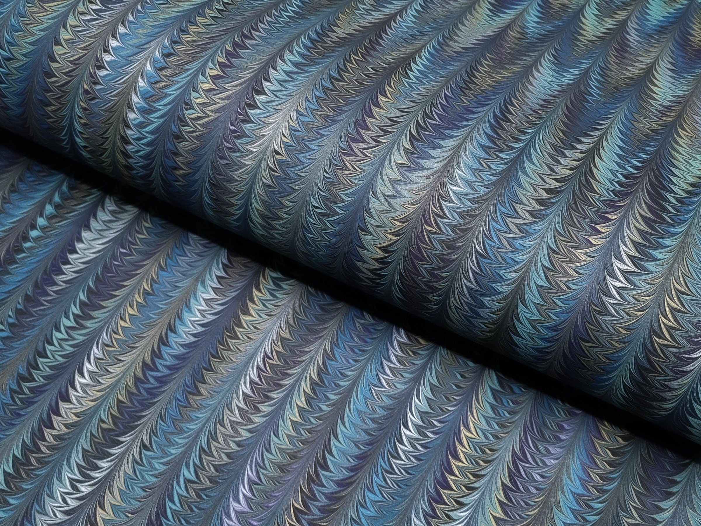 Marbled Paper: Blue & Gold Fern Pattern by Papiers Prina