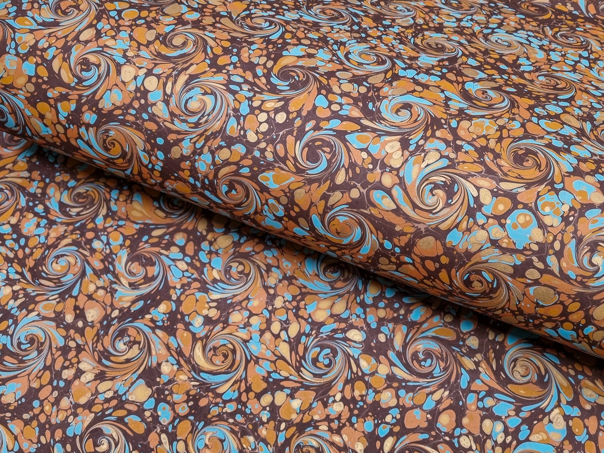 Marbled Paper: Brown & Teal Curl by Papiers Prina