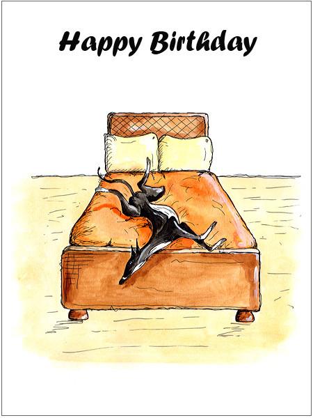 Greyhound Birthday Card - 'Retired to Bed'