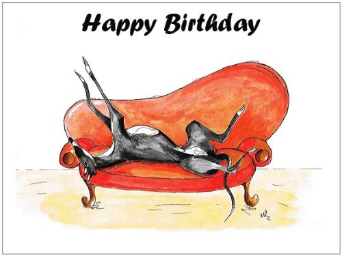 Greyhound Birthday Card - 'Retired to the Sofa'