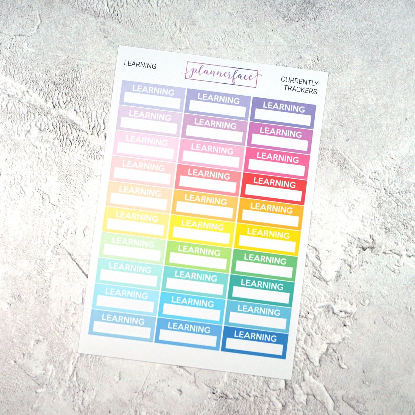 "Learning" Currently Tracker Planner Stickers (Multicolour)