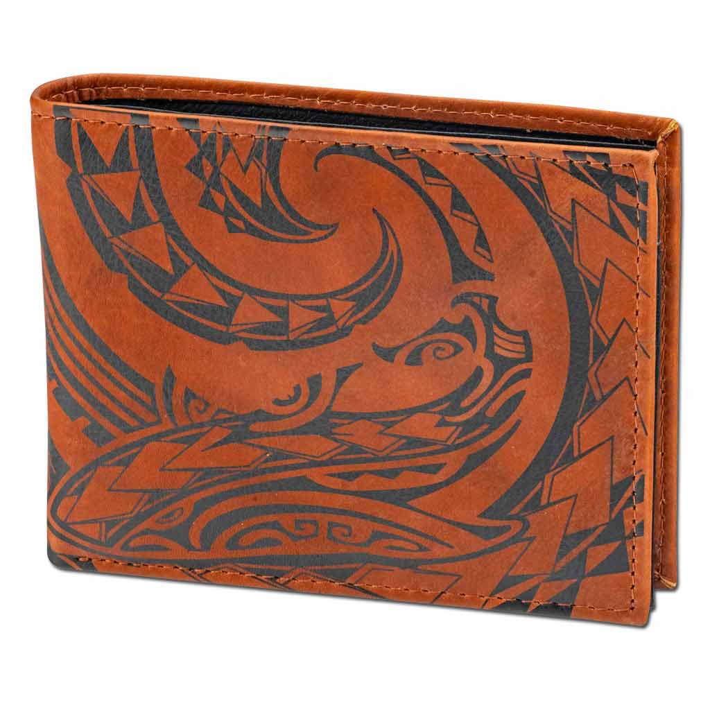 Hawaiian shark tattoo wallet with flip ID - Art: "Mano" by Kuaika Quenga