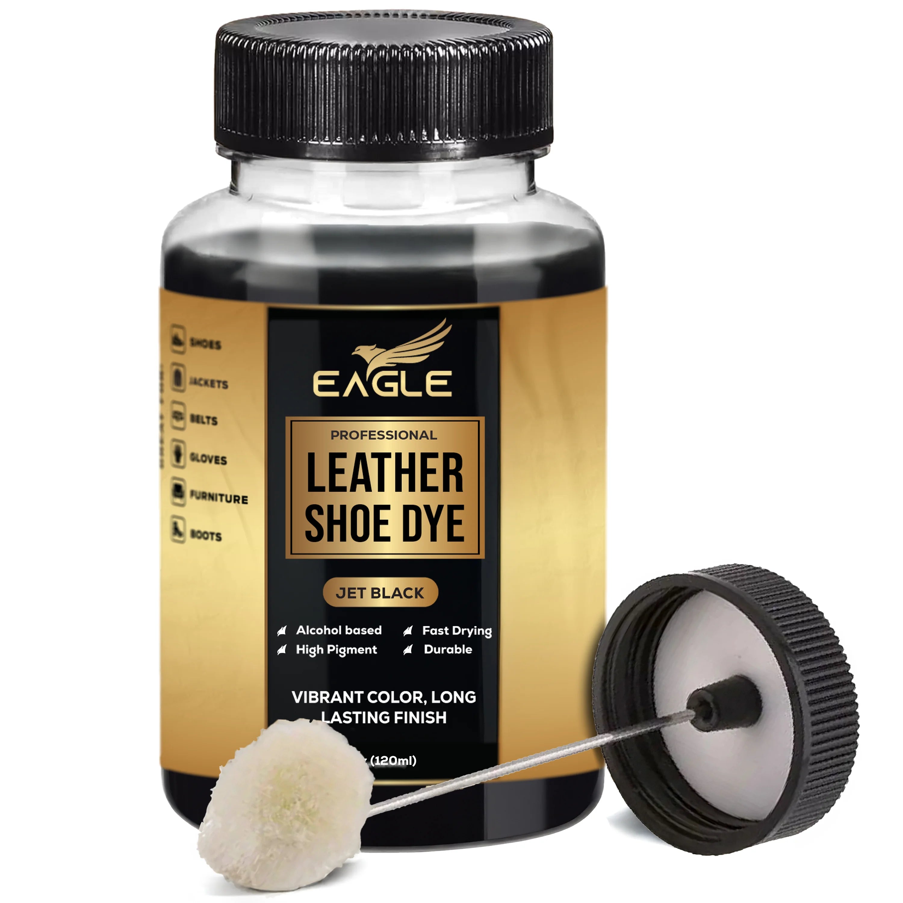 Eagle Leather Shoe Dye - 4 oz | Jet Black Leather Dye for Shoes, Boots, Furniture & More | Deep Penetrating Stain & Dye
