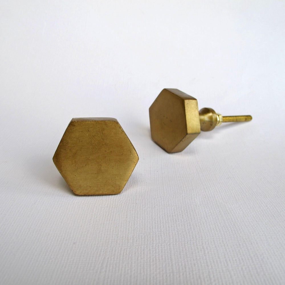 Brushed Brass Hexagon Knob