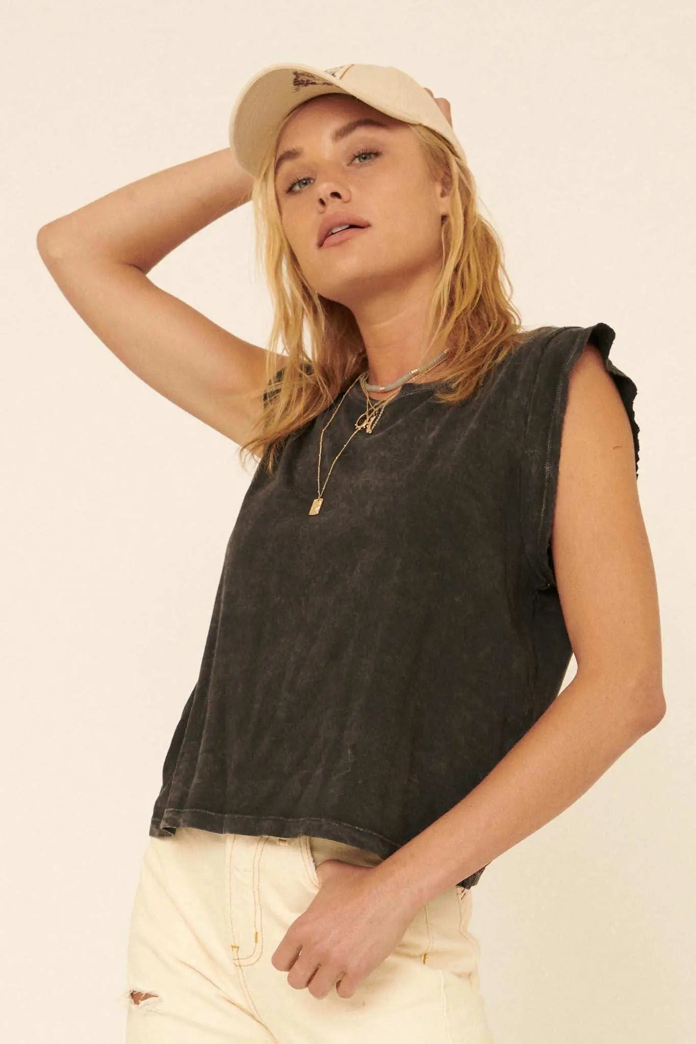 At Ease Sleeveless Vintage-Wash Tee