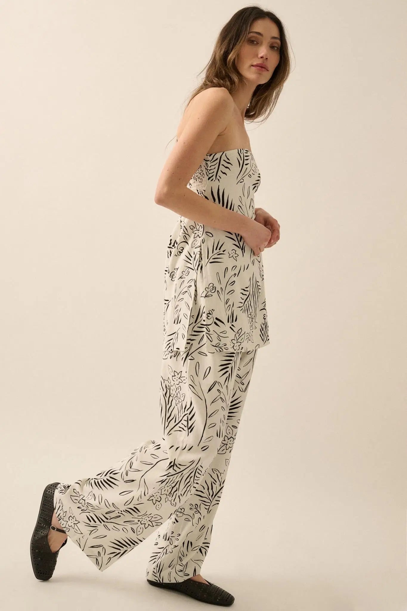 Artful Blooms Floral Wide-Leg Pants