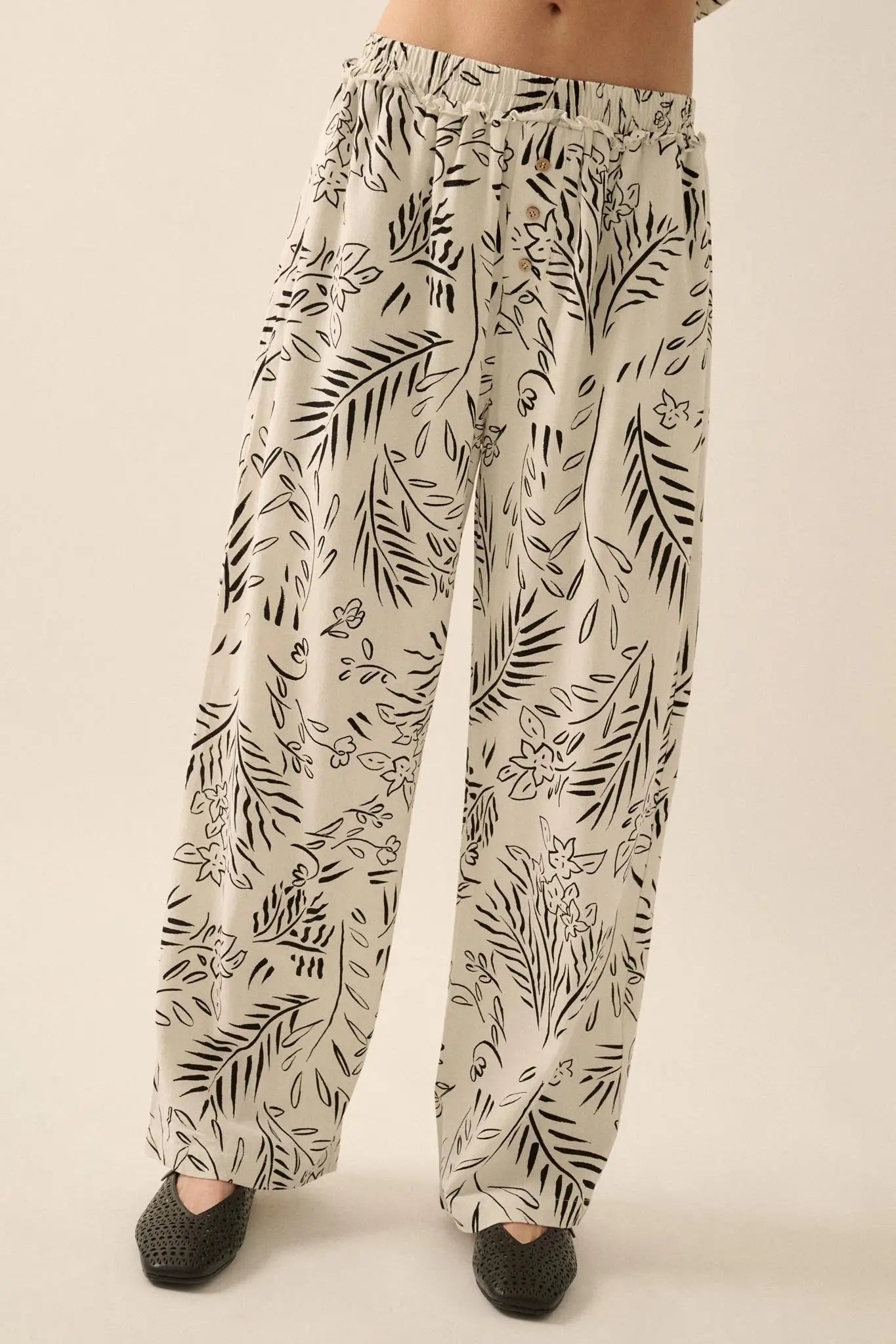 Artful Blooms Floral Wide-Leg Pants