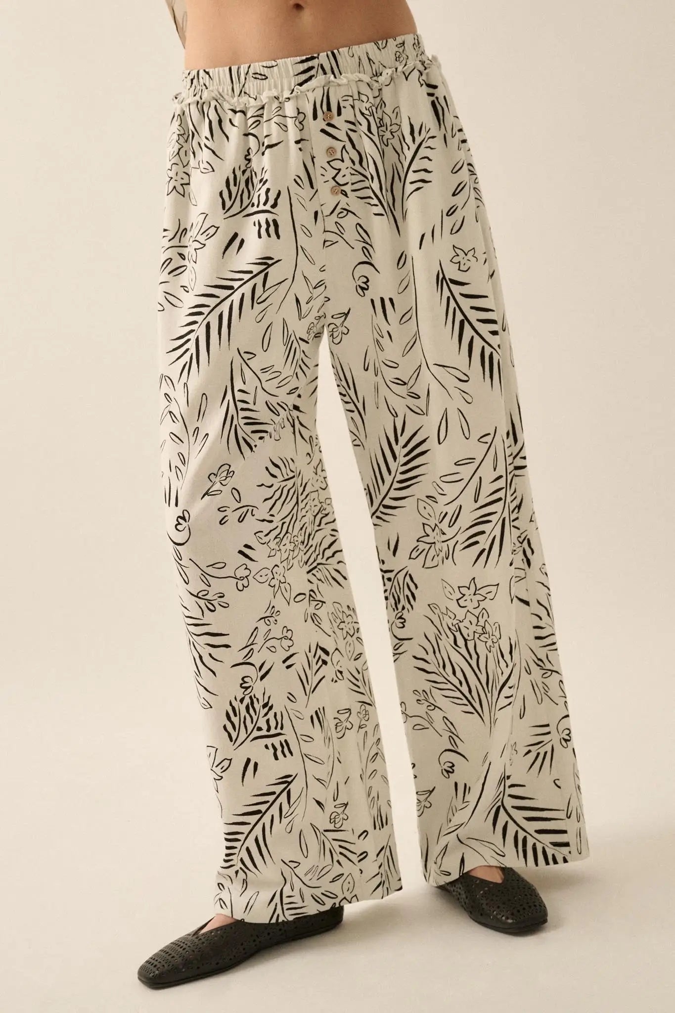Artful Blooms Floral Wide-Leg Pants