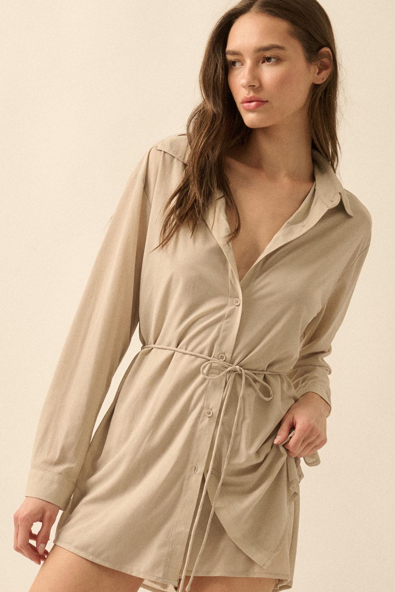 After Hours Ribbed Mesh Belted Shirt Romper