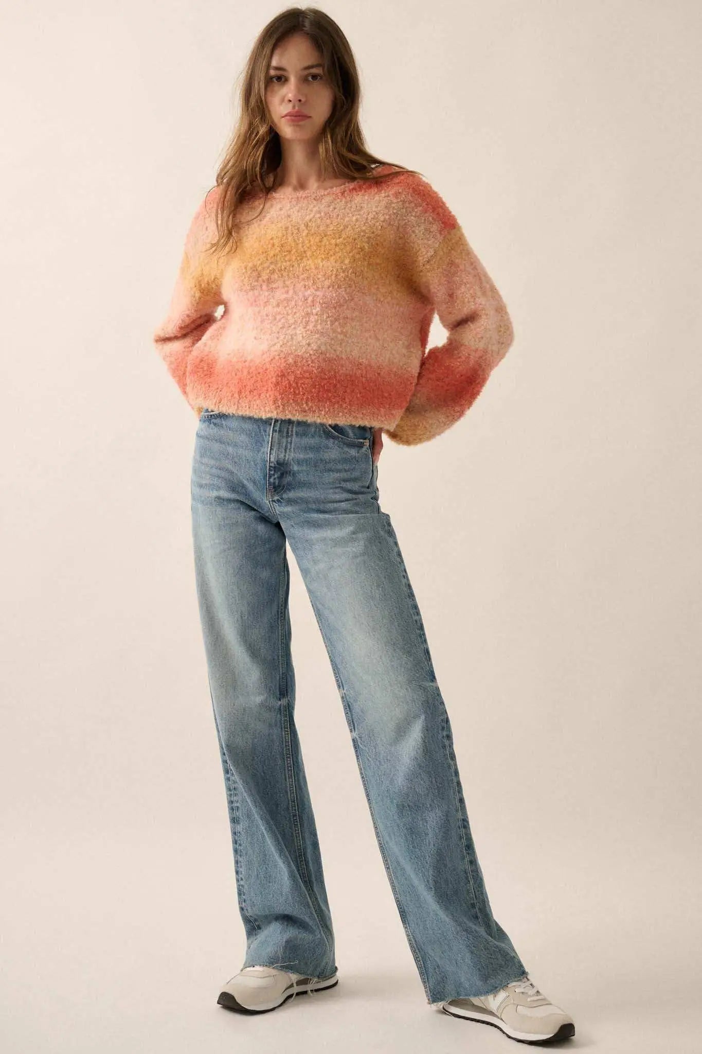 All for Hue Ombre Knit Bubble-Sleeve Sweater