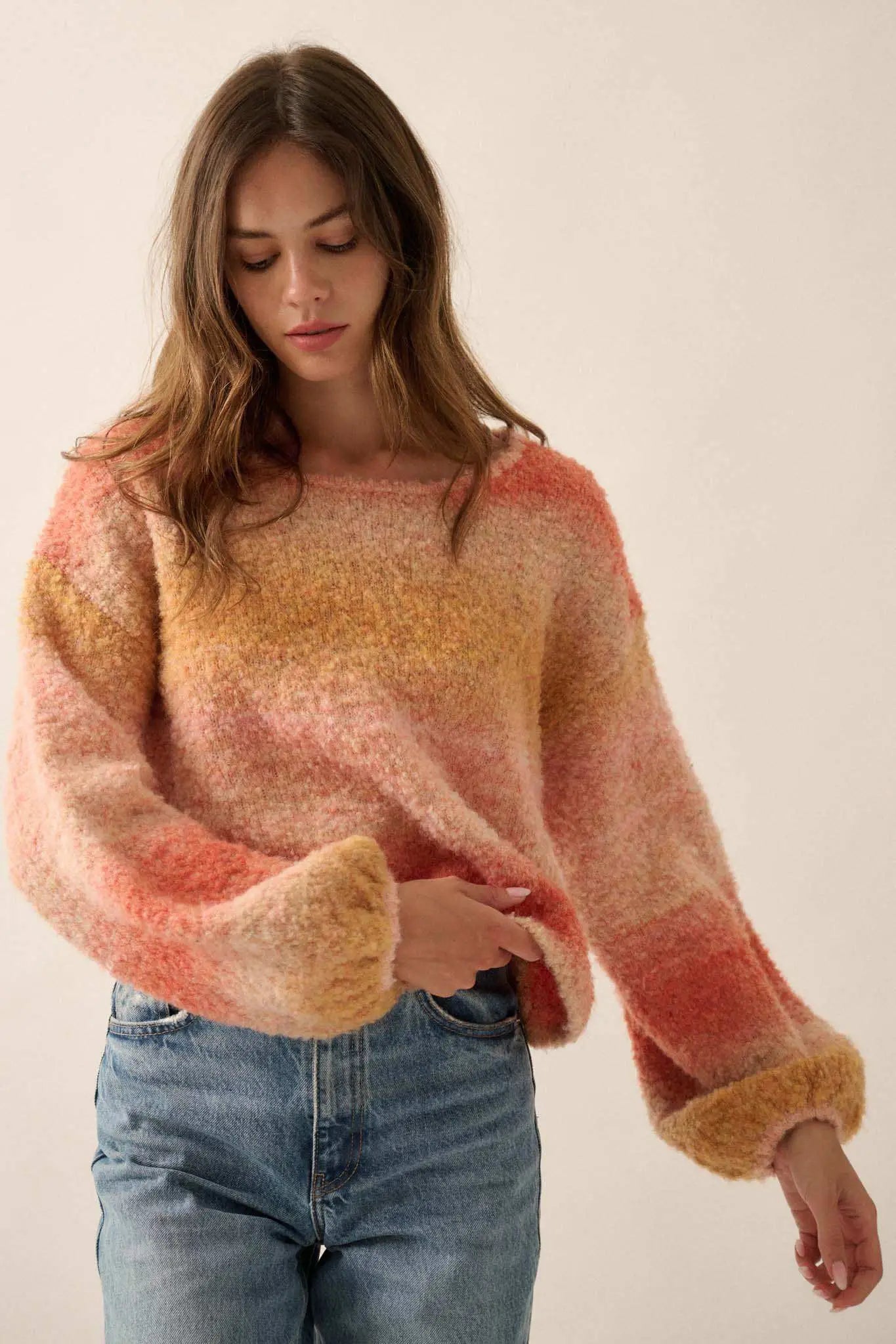 All for Hue Ombre Knit Bubble-Sleeve Sweater