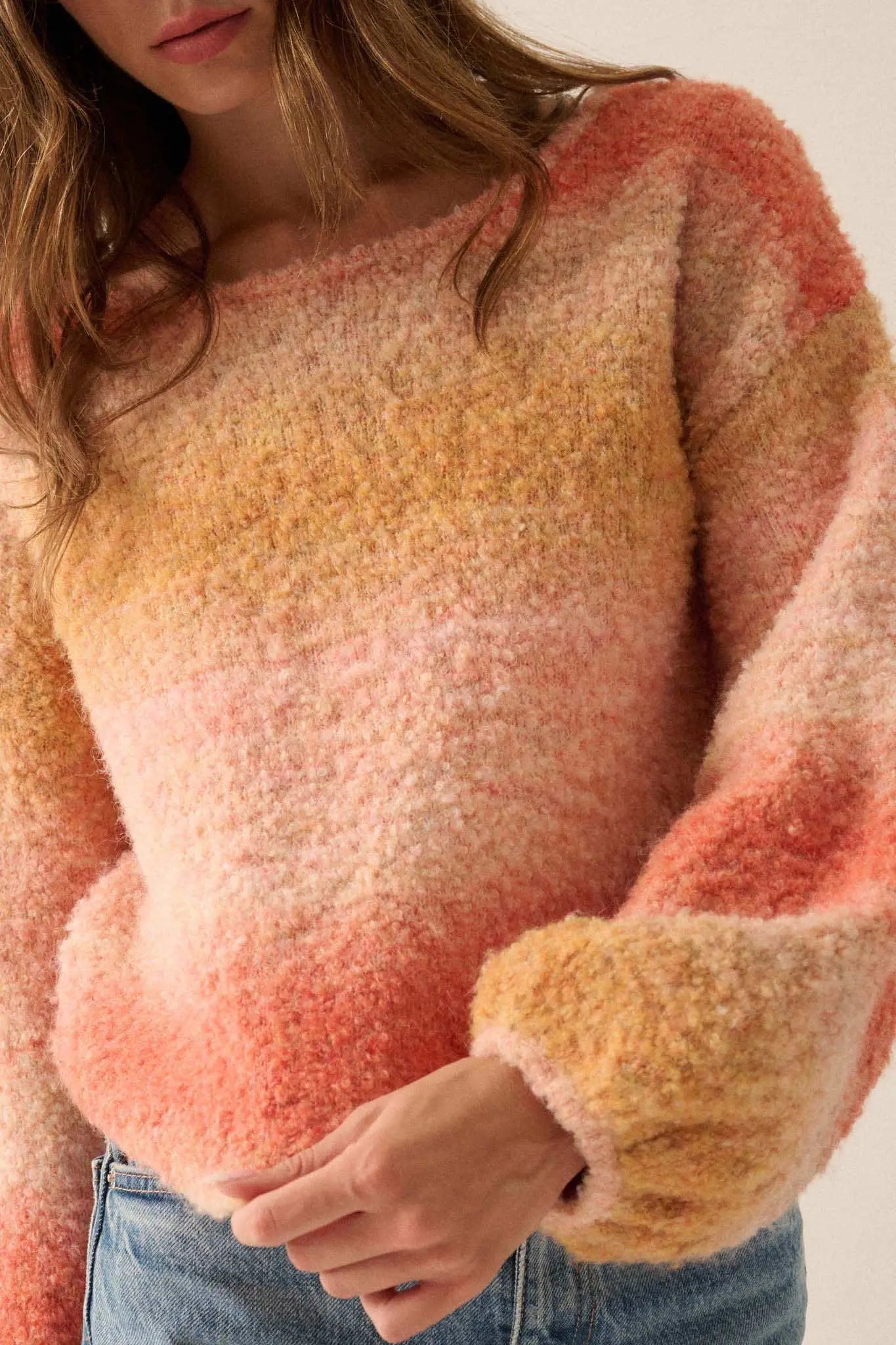 All for Hue Ombre Knit Bubble-Sleeve Sweater