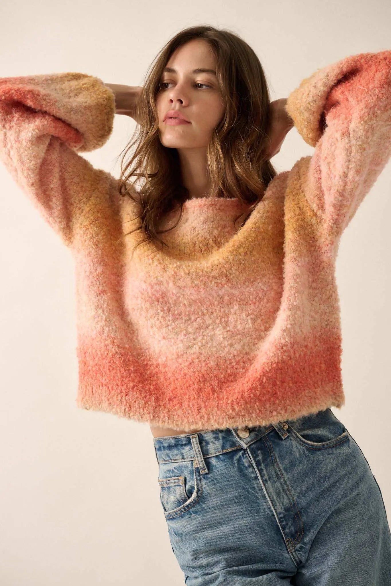 All for Hue Ombre Knit Bubble-Sleeve Sweater