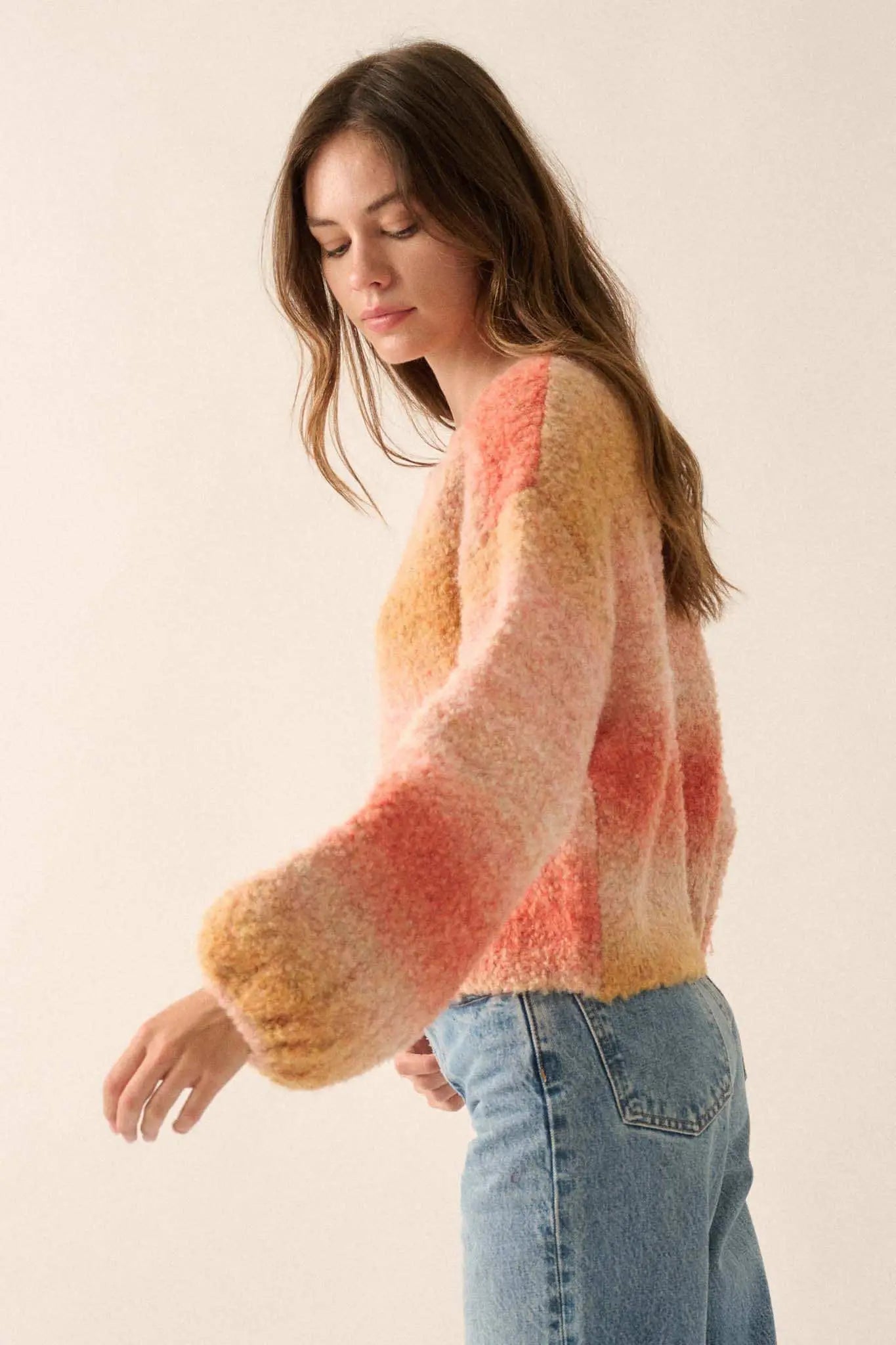 All for Hue Ombre Knit Bubble-Sleeve Sweater