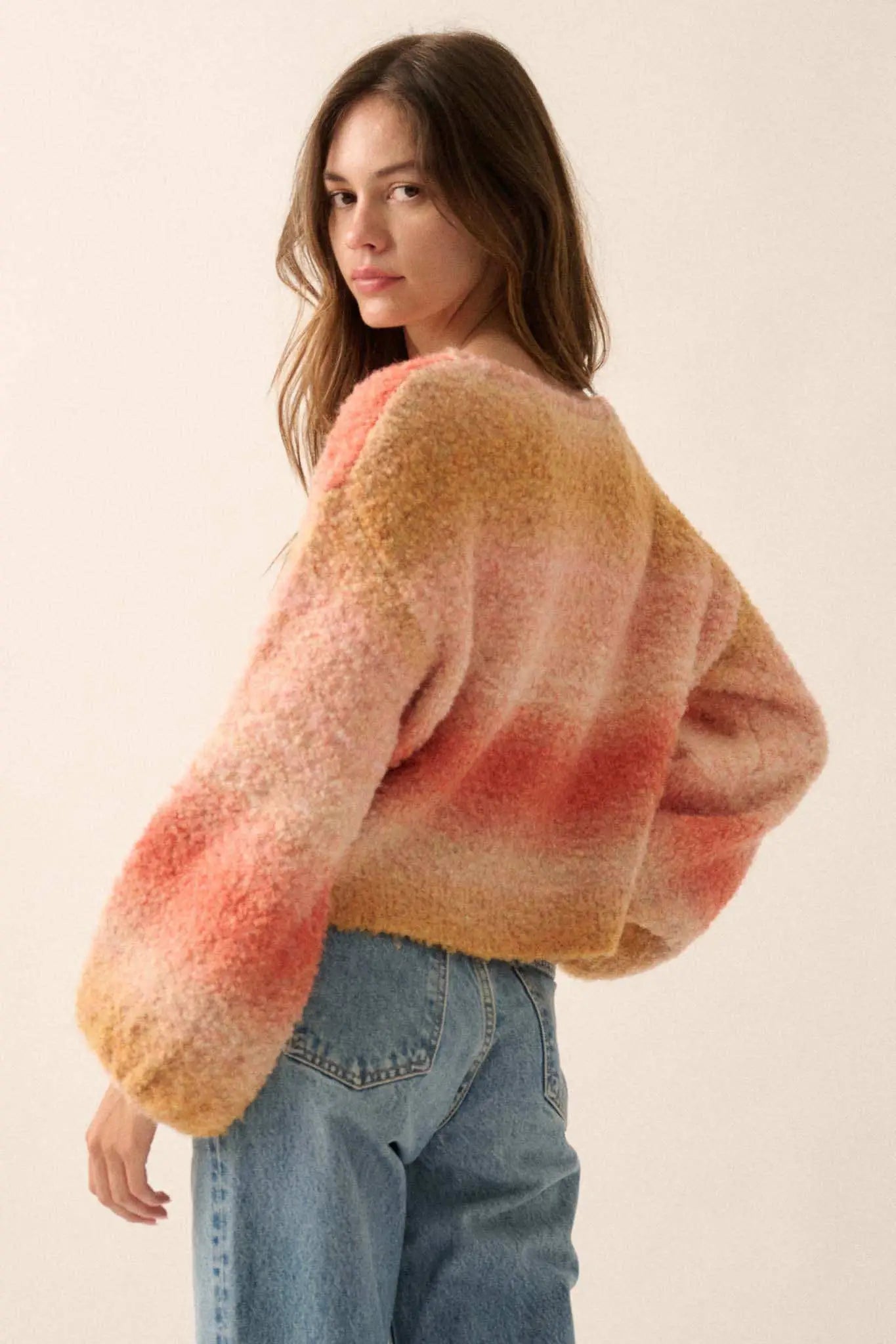 All for Hue Ombre Knit Bubble-Sleeve Sweater