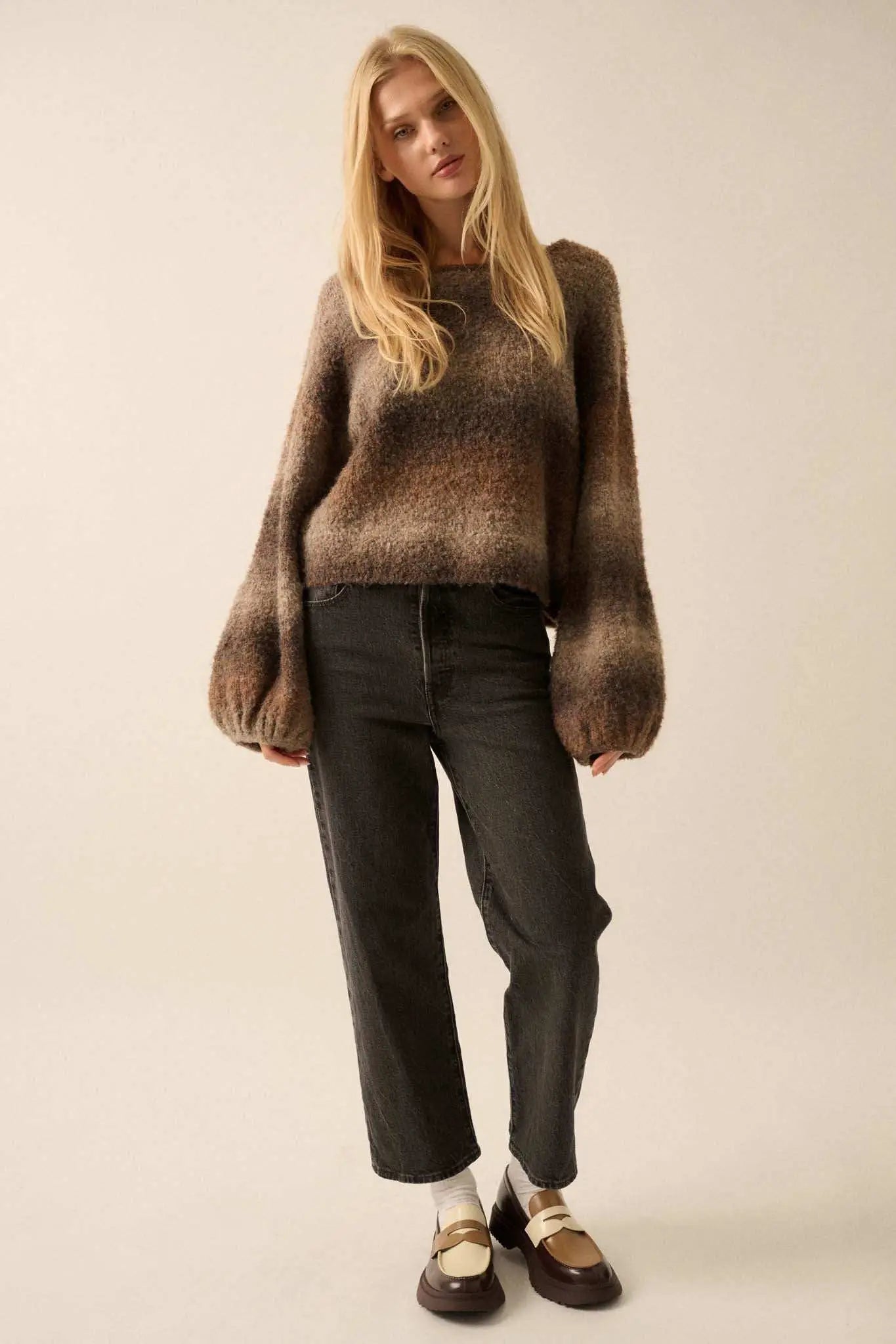 All for Hue Ombre Knit Bubble-Sleeve Sweater