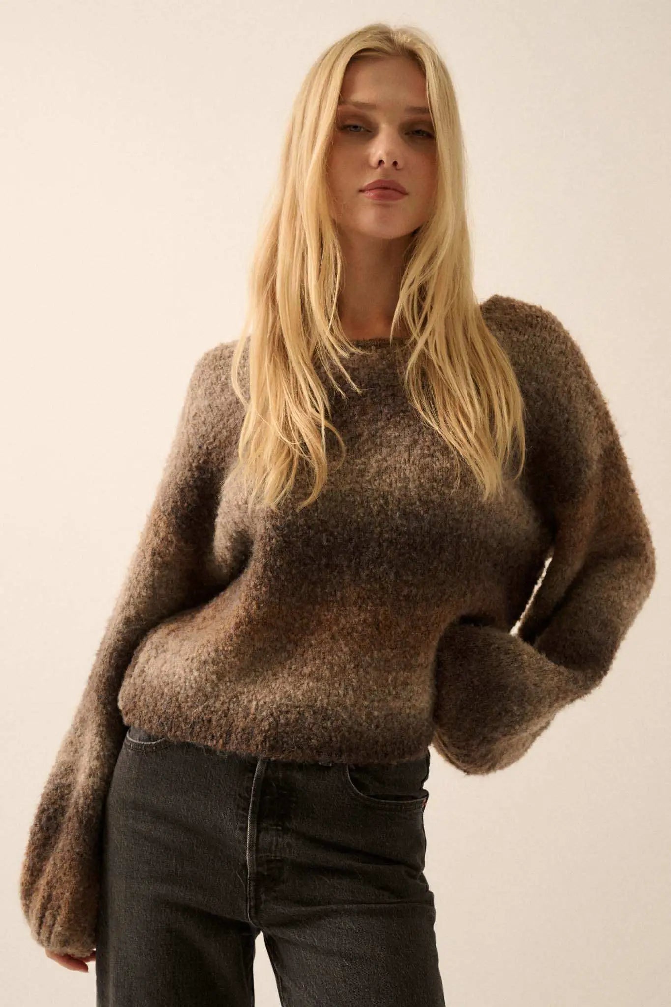 All for Hue Ombre Knit Bubble-Sleeve Sweater