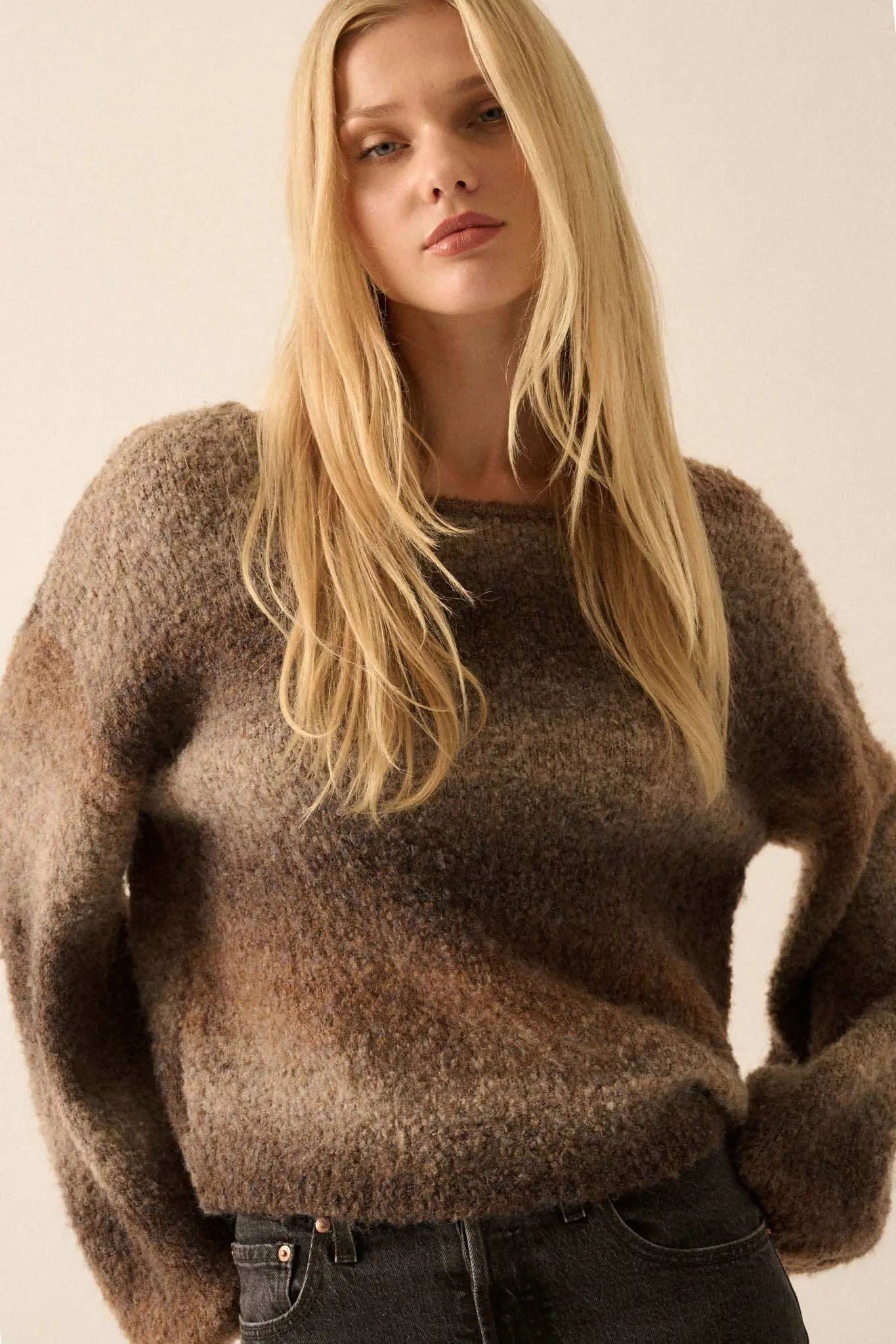 All for Hue Ombre Knit Bubble-Sleeve Sweater