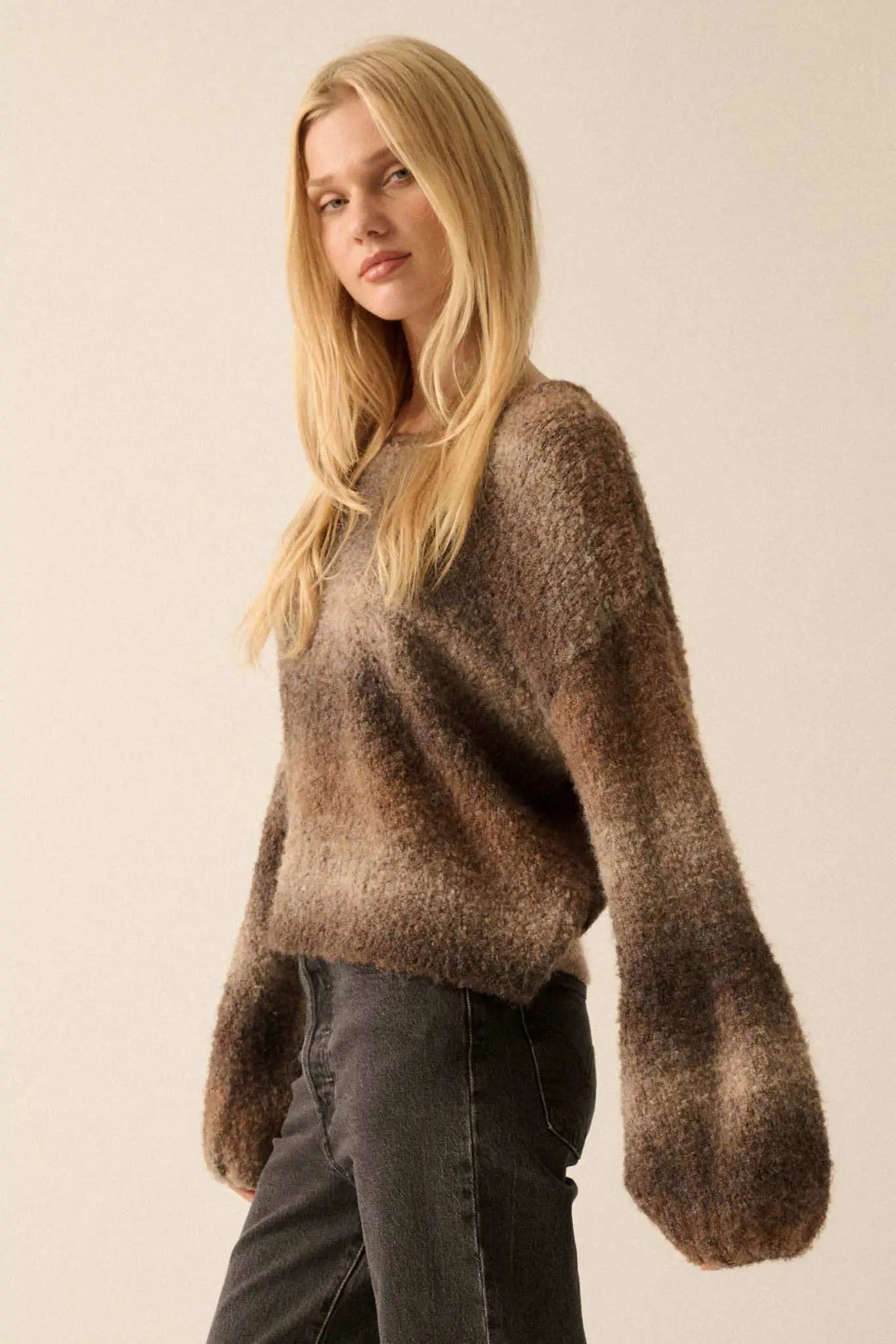 All for Hue Ombre Knit Bubble-Sleeve Sweater