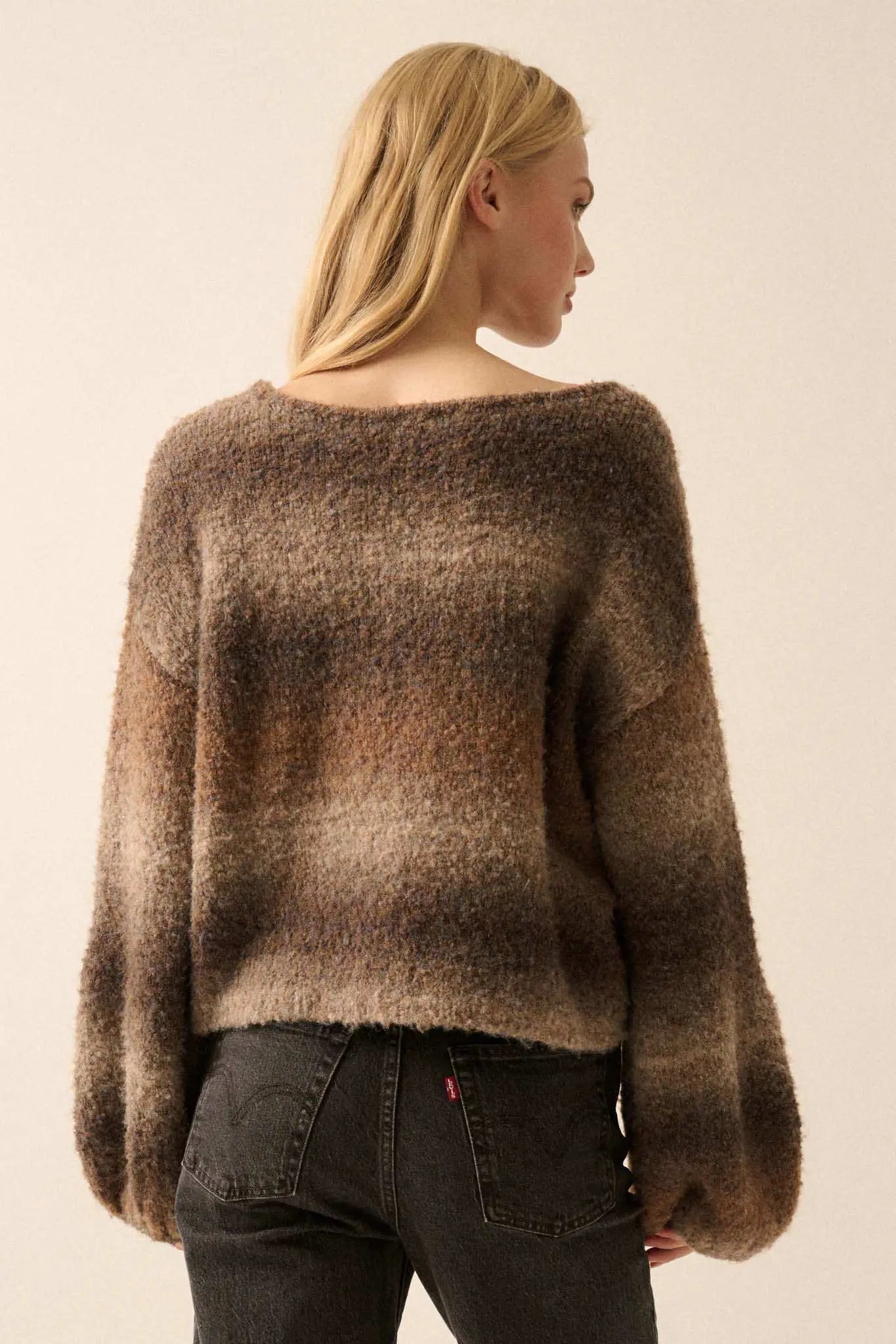 All for Hue Ombre Knit Bubble-Sleeve Sweater