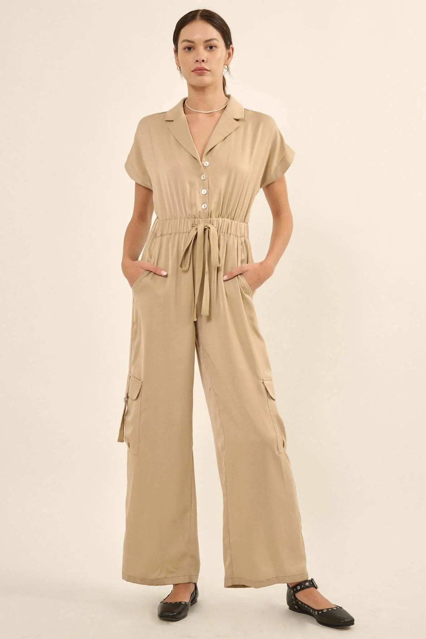 Any Which Way Matte Satin Cargo Jumpsuit