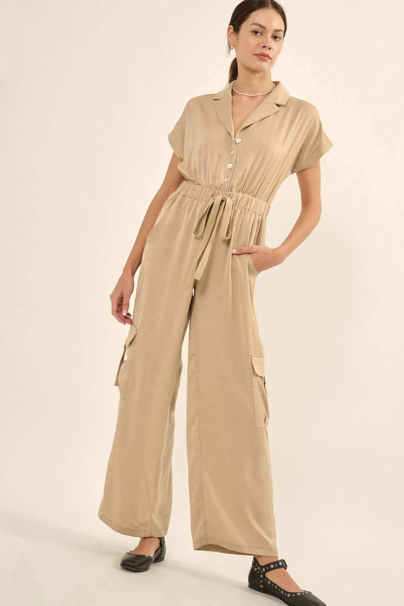 Any Which Way Matte Satin Cargo Jumpsuit