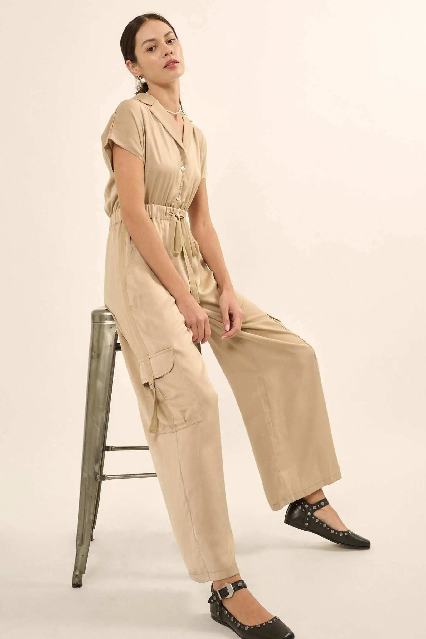 Any Which Way Matte Satin Cargo Jumpsuit