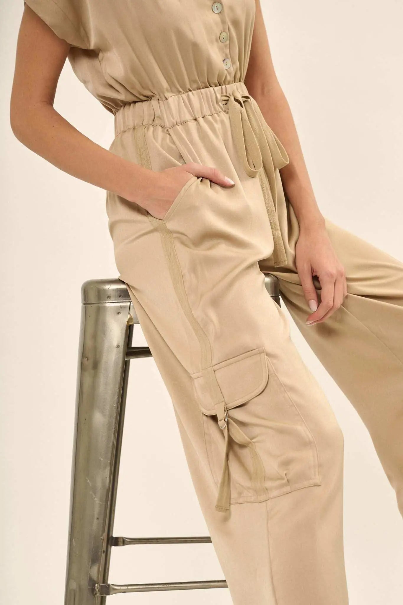 Any Which Way Matte Satin Cargo Jumpsuit
