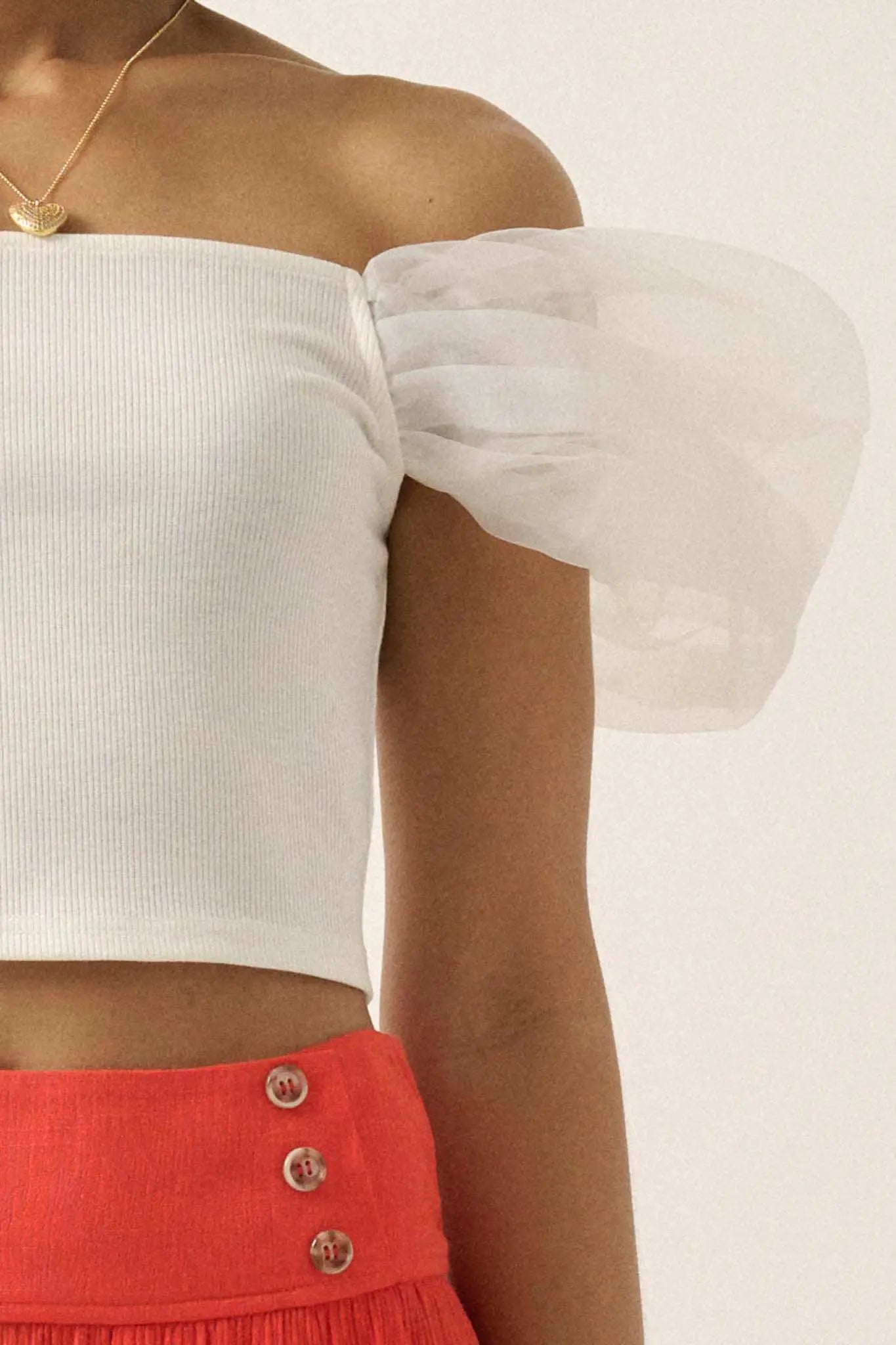 Among the Clouds Puff-Sleeve Off-Shoulder Crop Top