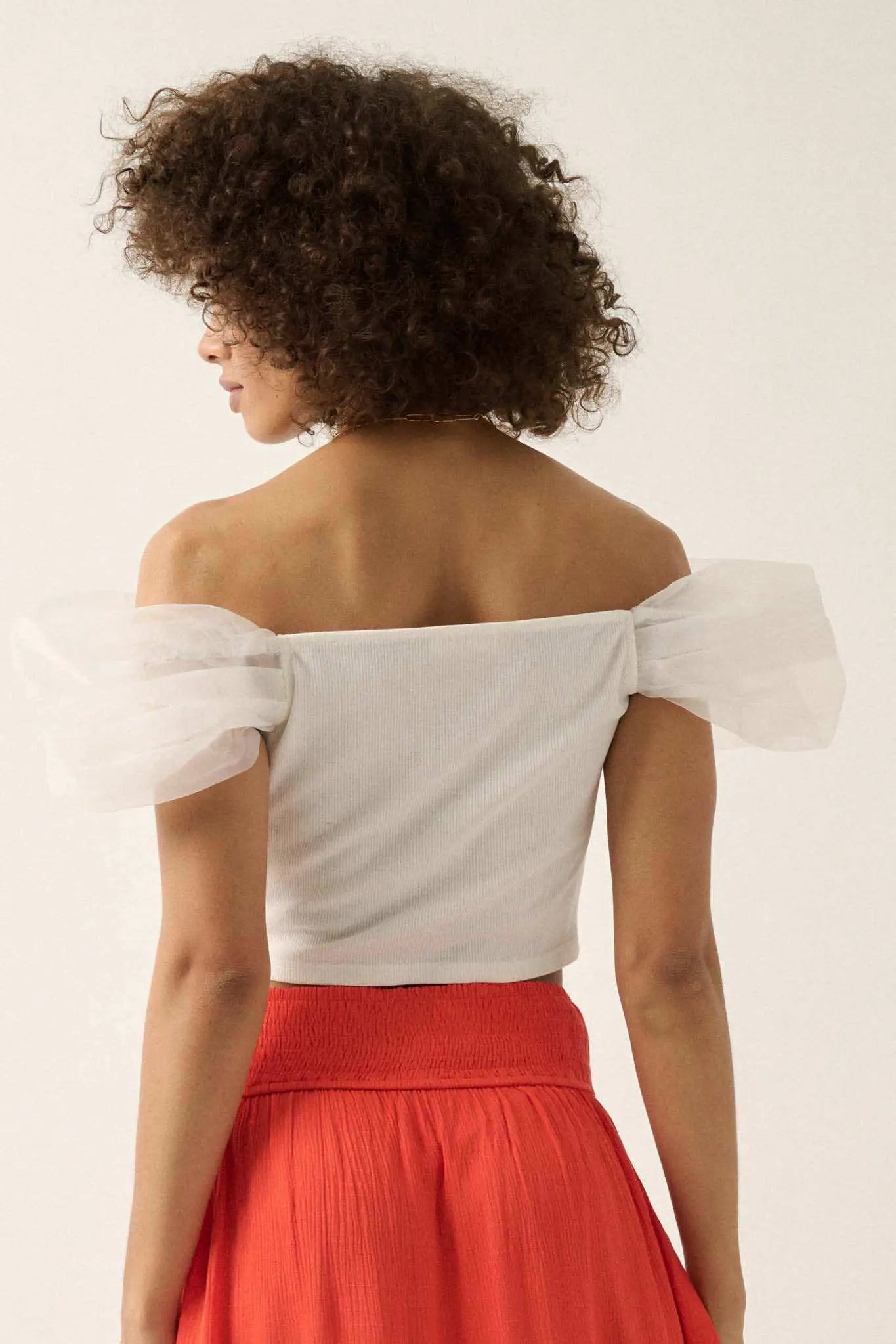 Among the Clouds Puff-Sleeve Off-Shoulder Crop Top