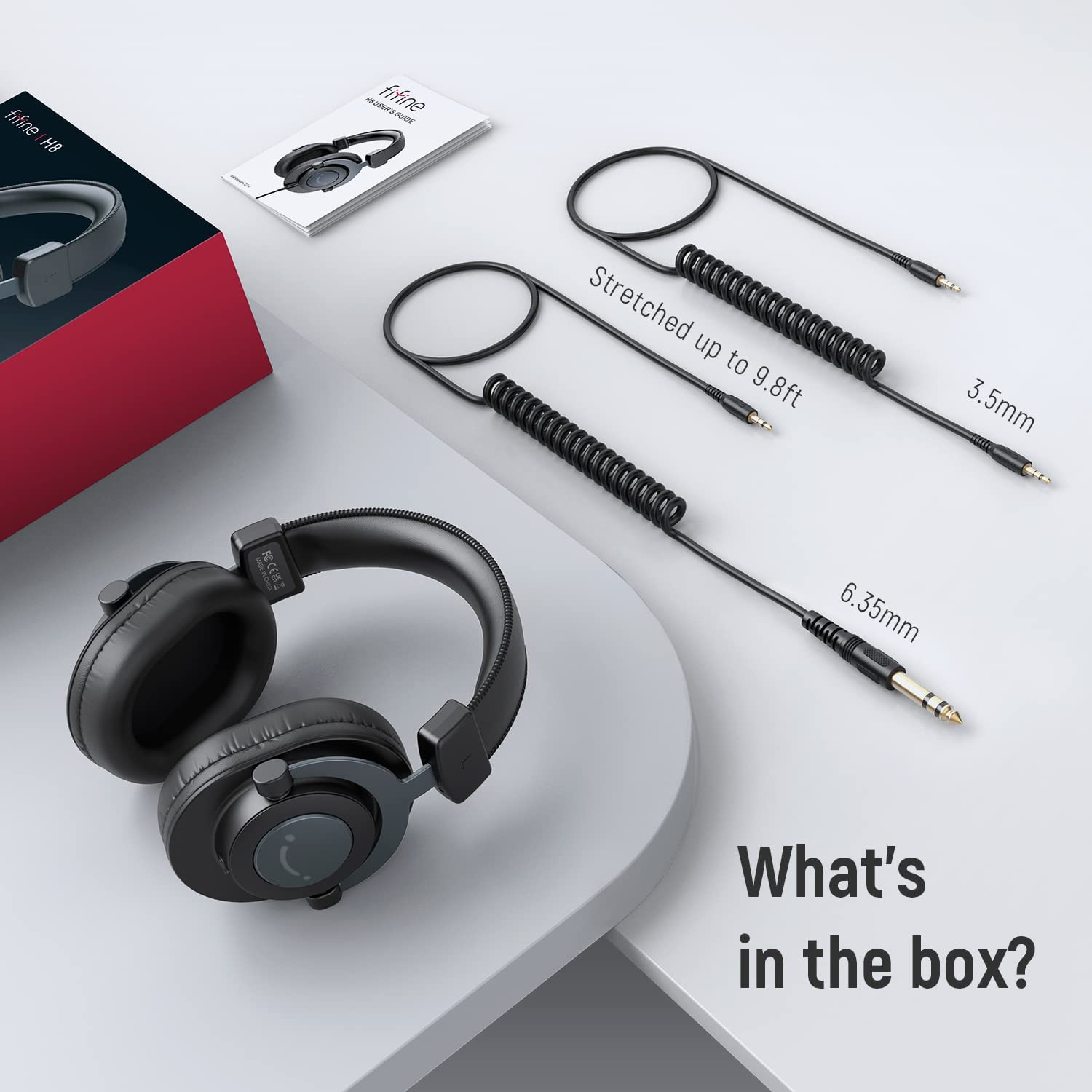 FIFINE H8 Studio Headphone with 50mm Dynamic Driver, 1/8" to 1/4" & 1/8" to 1/8" Coiled Cable for Recording Audio, Mixing Tracks