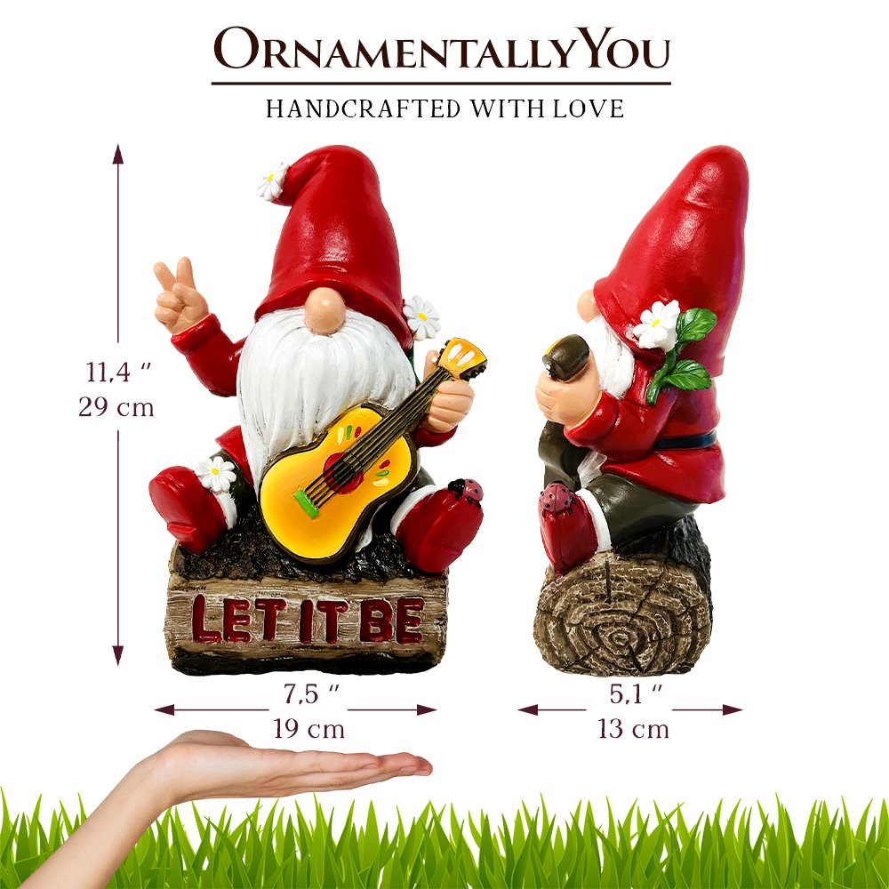 (Pre-Order) Hippy Gnome with Guitar Garden Statue, Unique Flowers and Peace Sign